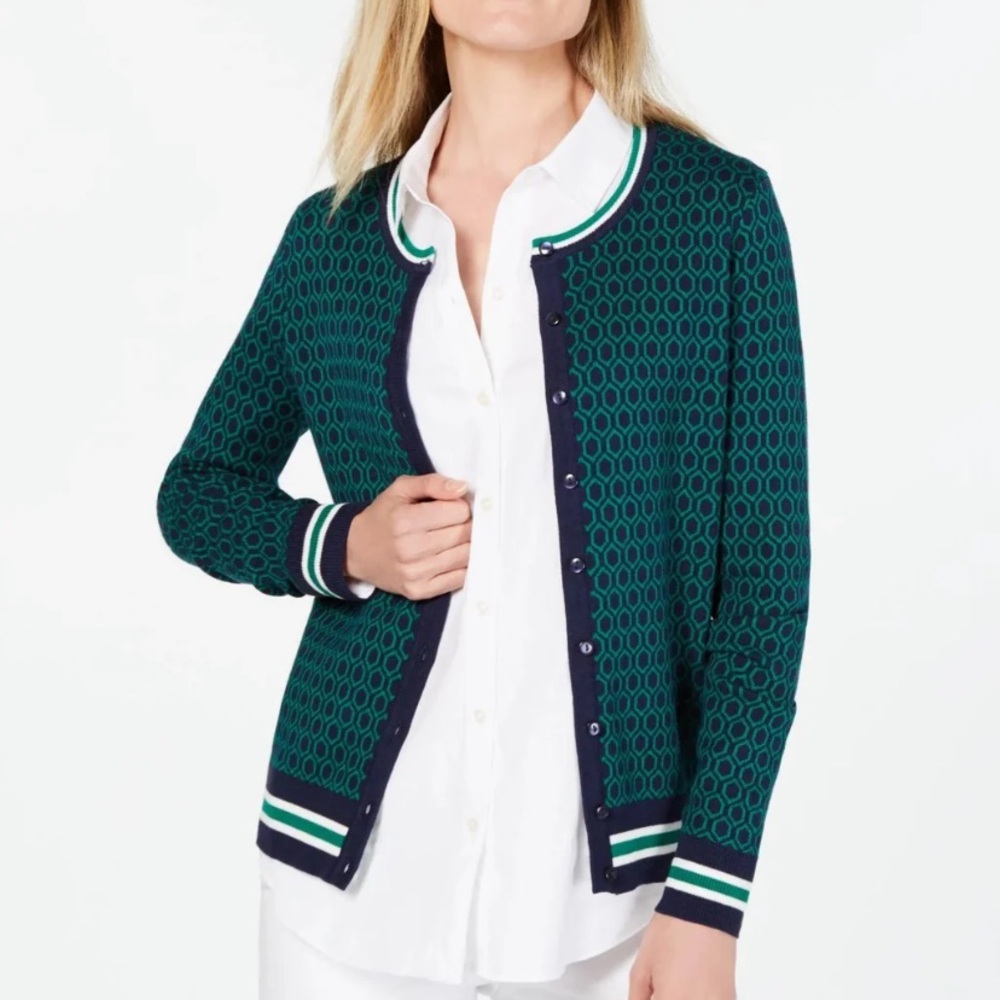 Charter Club Women's Patterned Cardigan Sweater Green Size X- Large